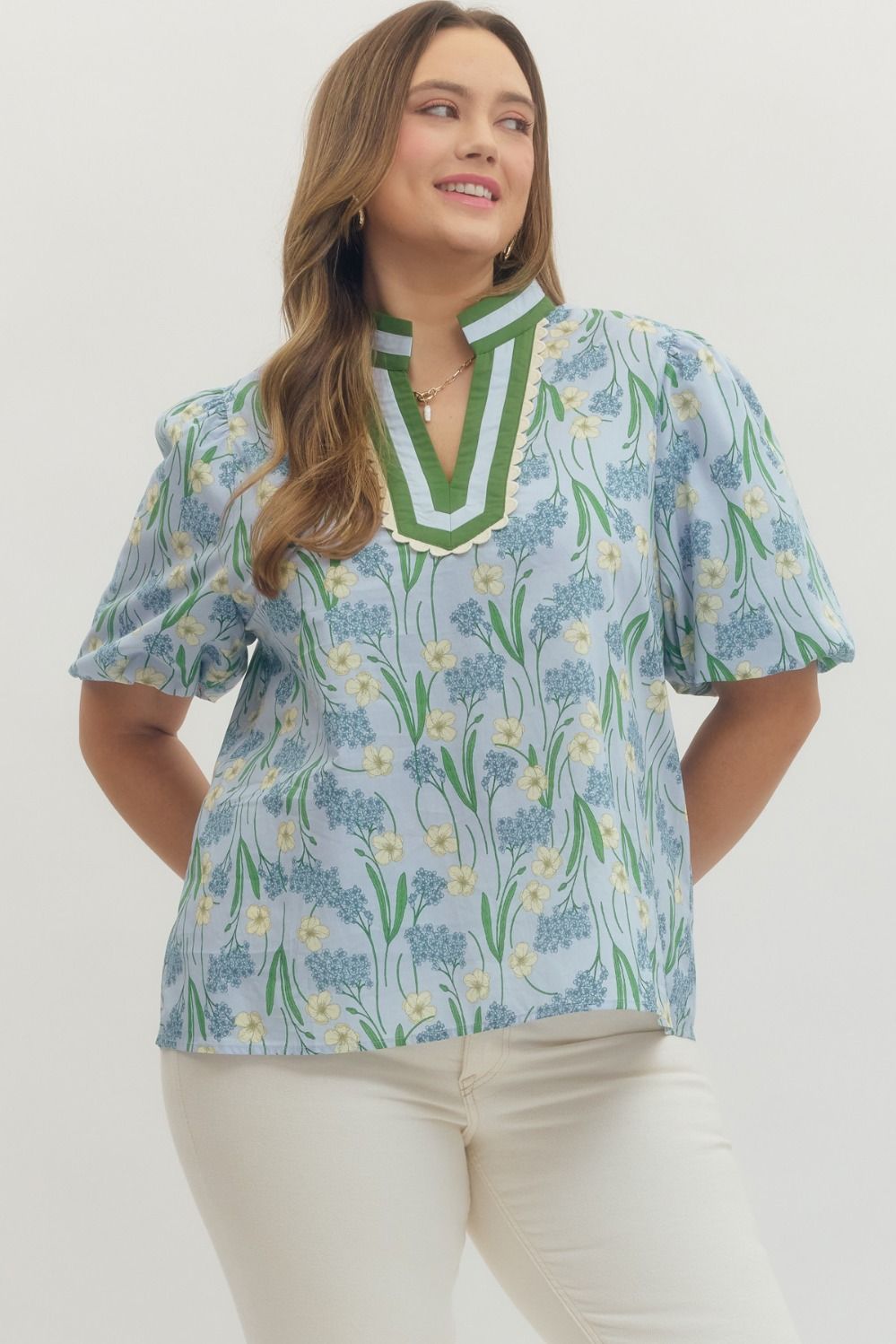 Floral print puff sleeve top