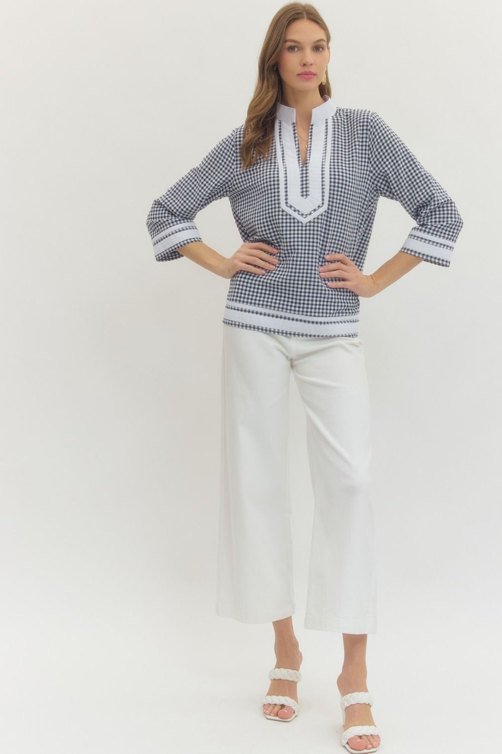 Gingham 3/4 sleeve top