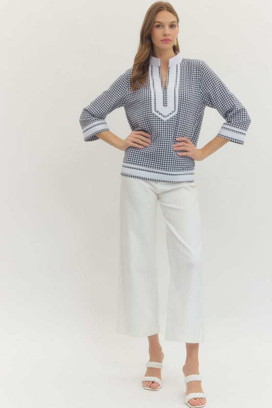 Gingham 3/4 sleeve top