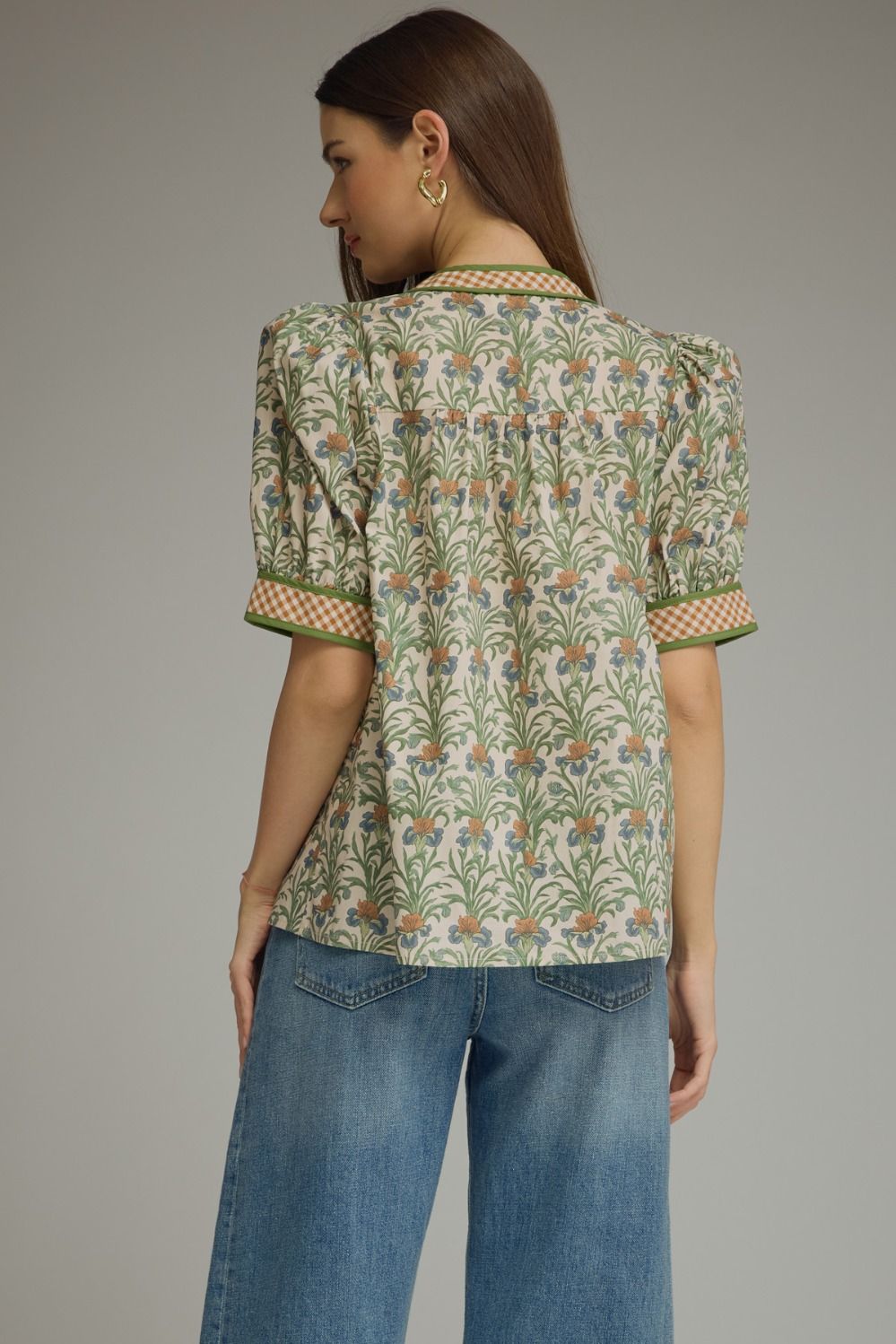 Floral print short puff sleeve top