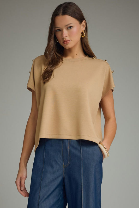 Solid round neck short sleeve knit top
