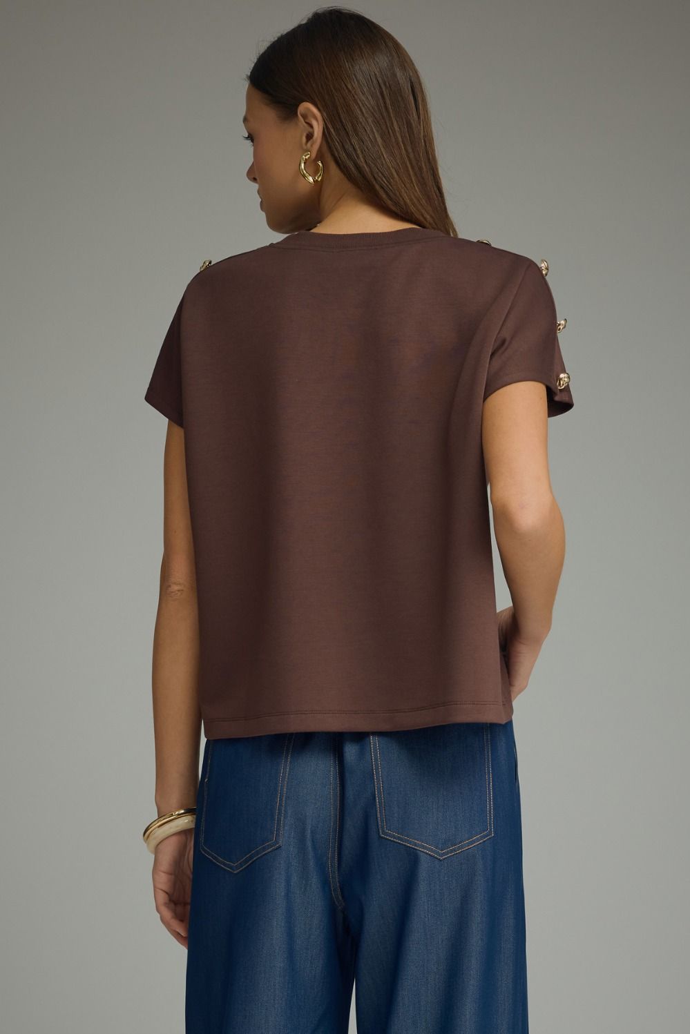 Solid round neck short sleeve knit top