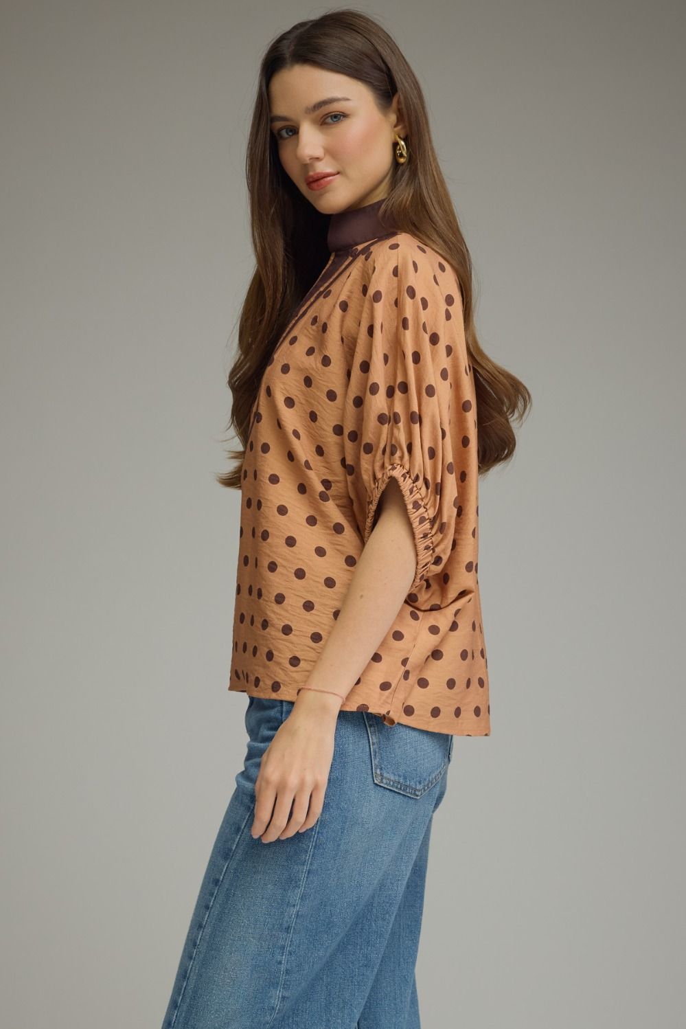 Polka dot short dolman sleeve top
