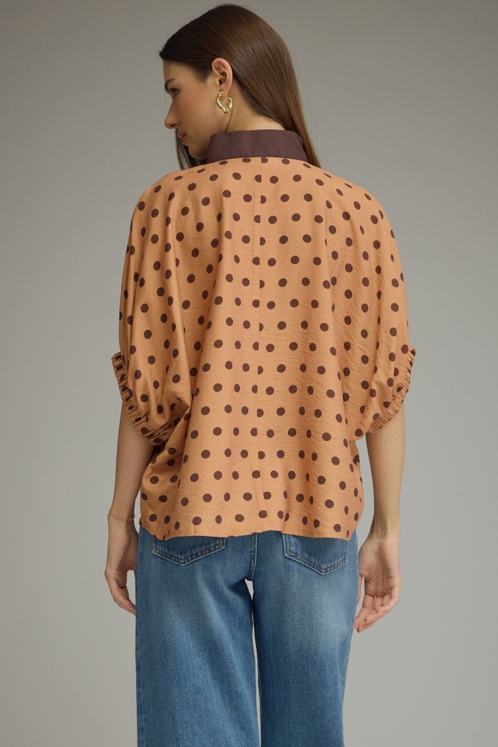 Polka dot short dolman sleeve top
