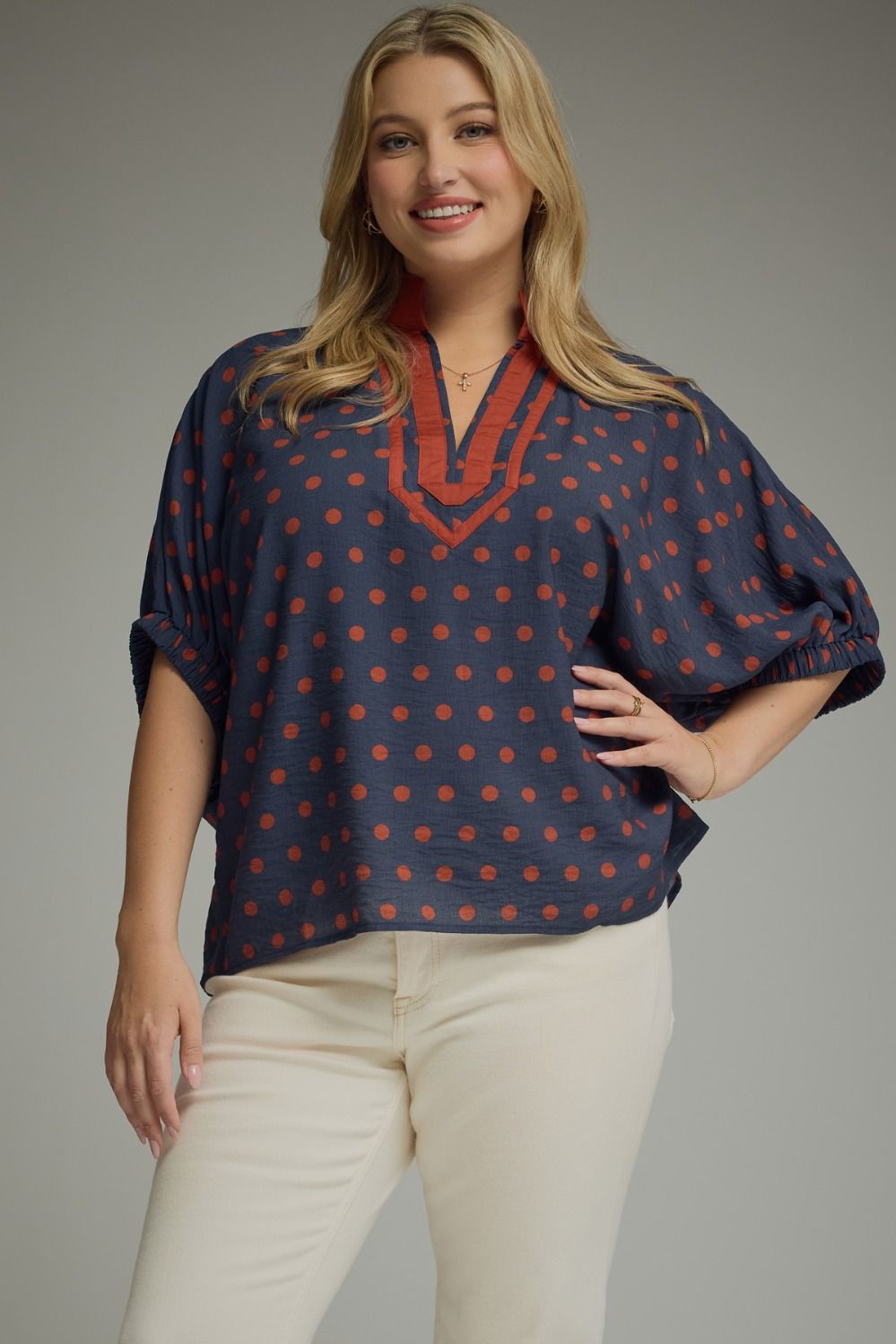 Polka dot short dolman sleeve top