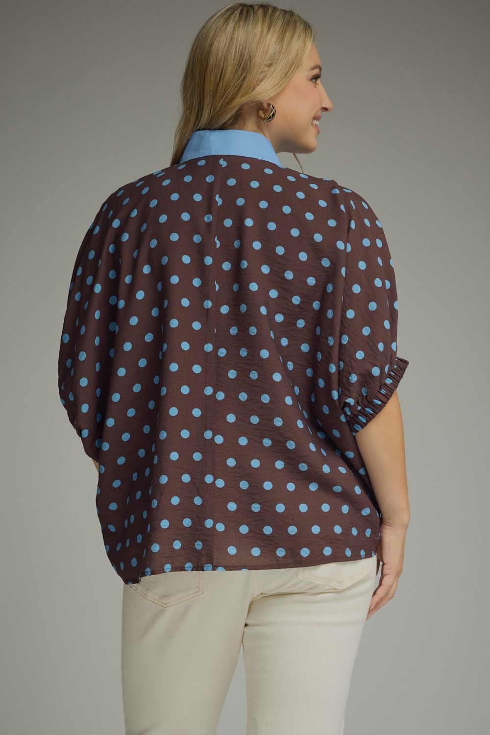 Polka dot short dolman sleeve top