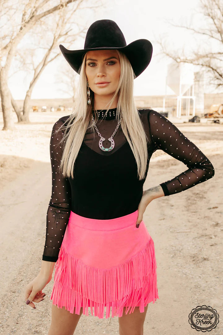 FORT WORTH FRINGE SKIRT PINK