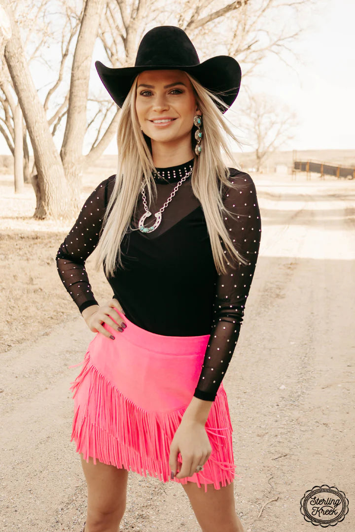 FORT WORTH FRINGE SKIRT PINK